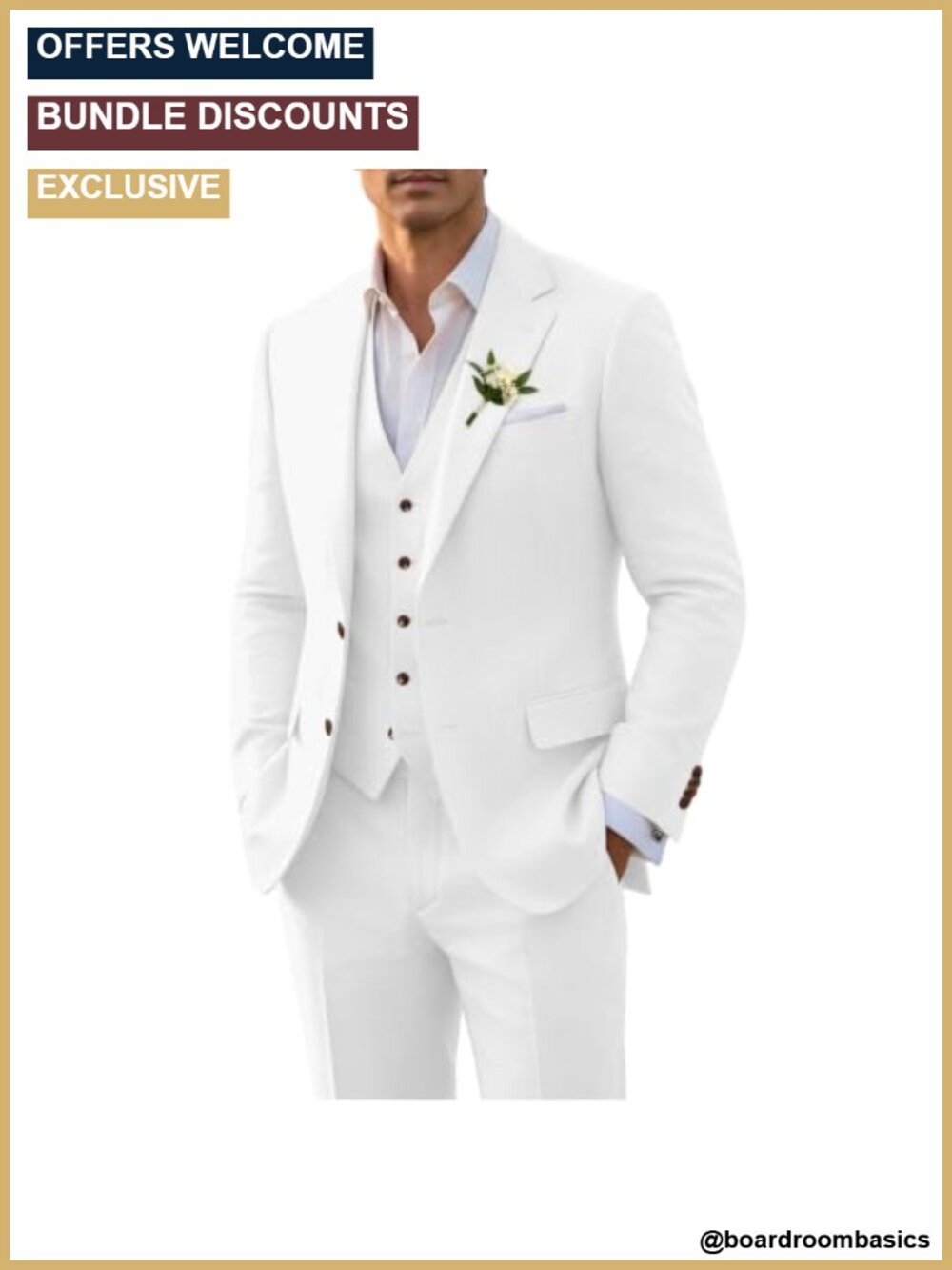 Men's 3-Piece Linen Suit Slim Fit Blazer Vest Pants Set for Wedding Prom